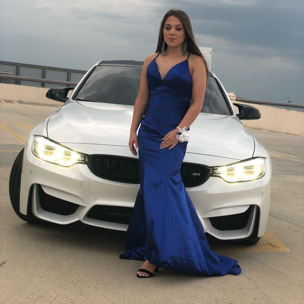 BLUE SATIN PROM DRESS